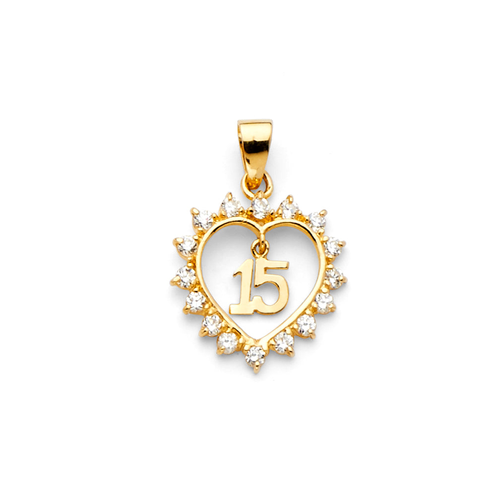 CZ Quinceañera Heart Pendant
