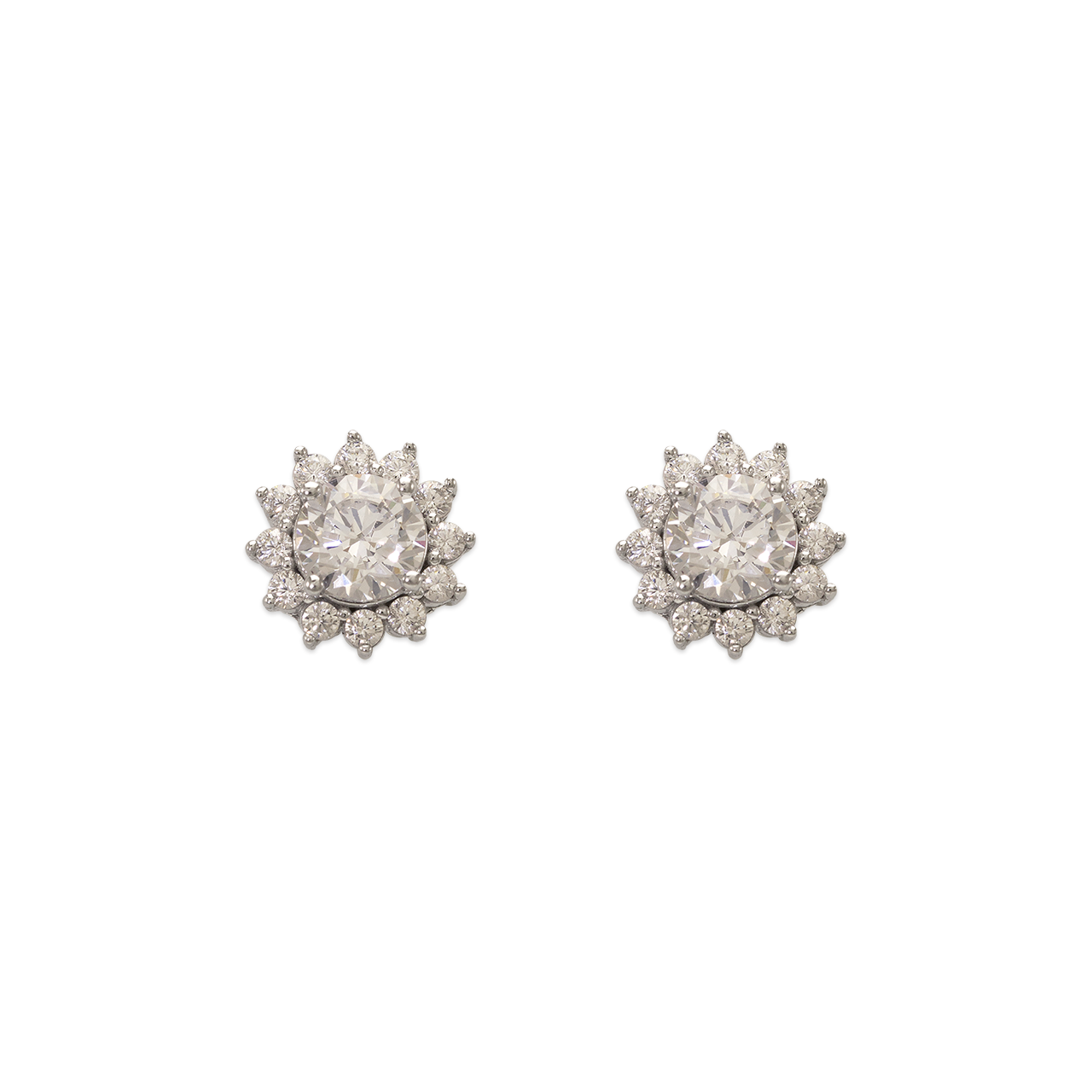 CZ White Gold Sunburst Earrings