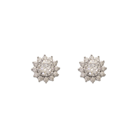 CZ White Gold Sunburst Earrings