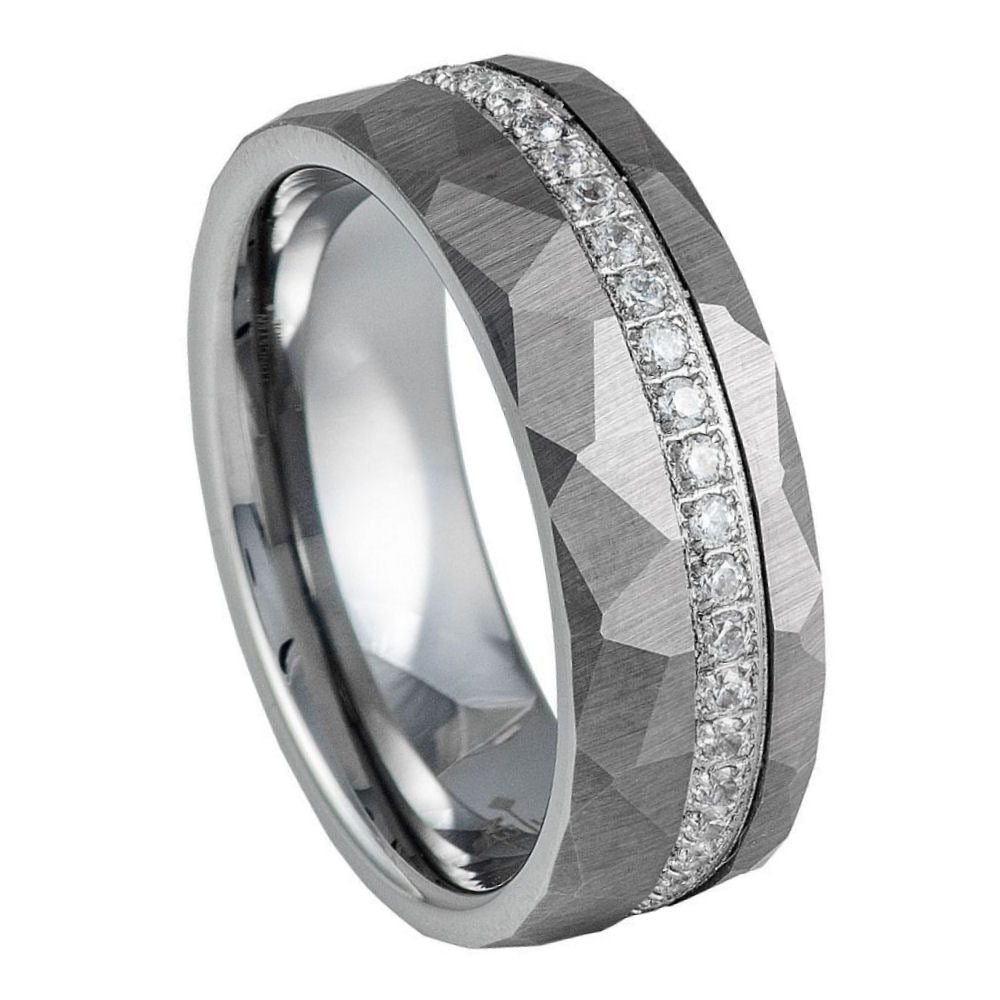 CZ Faceted Tungsten Ring 8MM