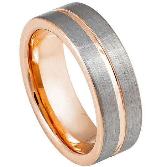 Brushed Silver & Rose Tungsten Ring