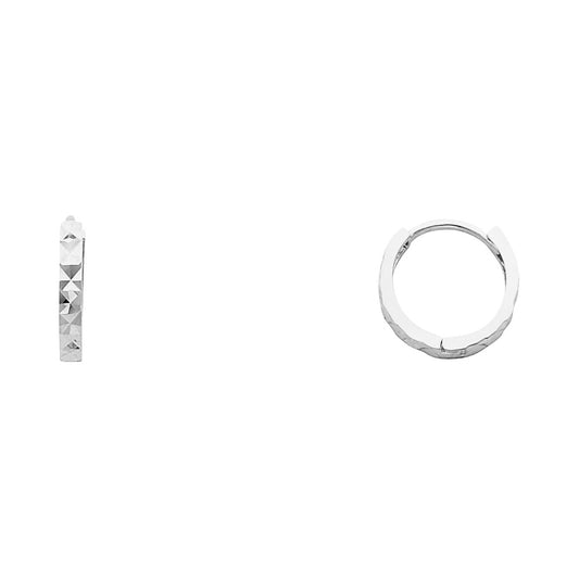 White Gold Diamond Cut  Huggies Earrings (11mm)