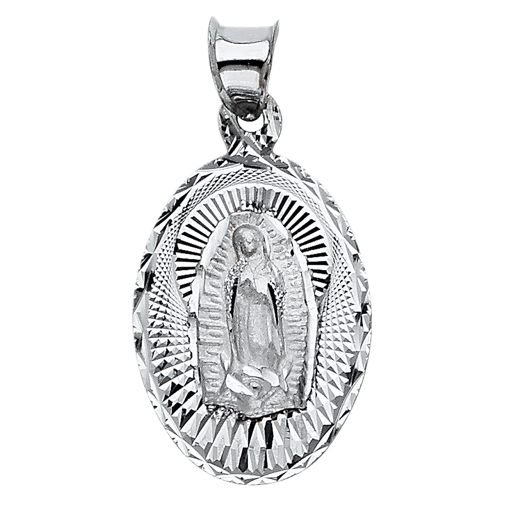 White Gold Oval Virgen de Guadalupe Pendant