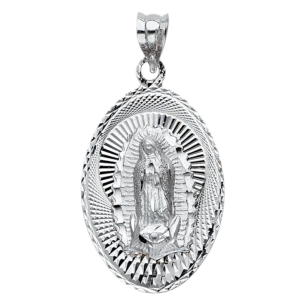 White Gold Oval Virgen de Guadalupe Pendant