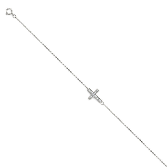 White Gold CZ Cross Bracelet