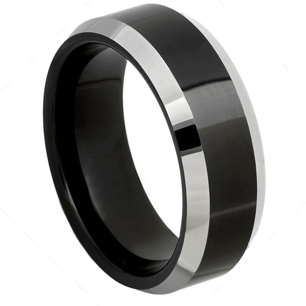 Silver/Black Tungsten Ring 8MM