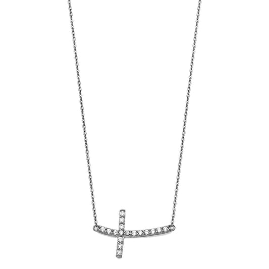 CZ White Gold Cross Necklace