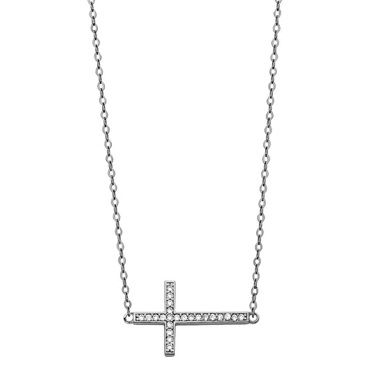 White Gold Sparkle Cross Necklace