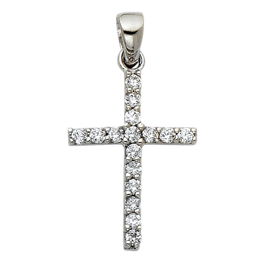 White Gold CZ Cross Pendant