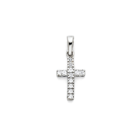 White Gold CZ Cross Charm Pendant