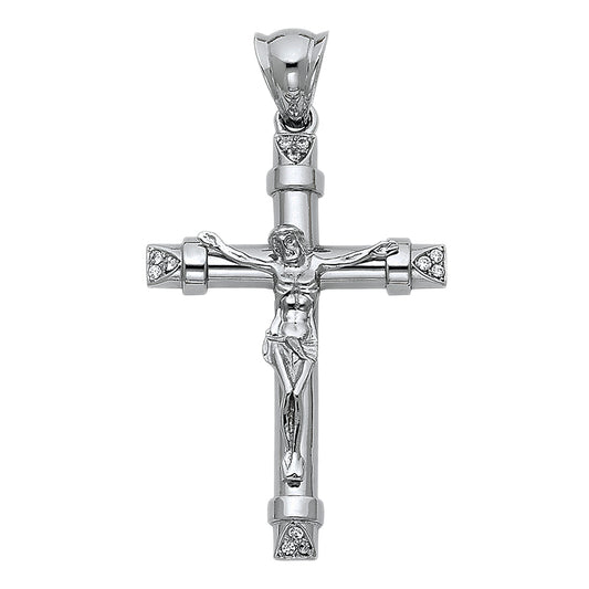 White Gold CZ Crucifix Pendant