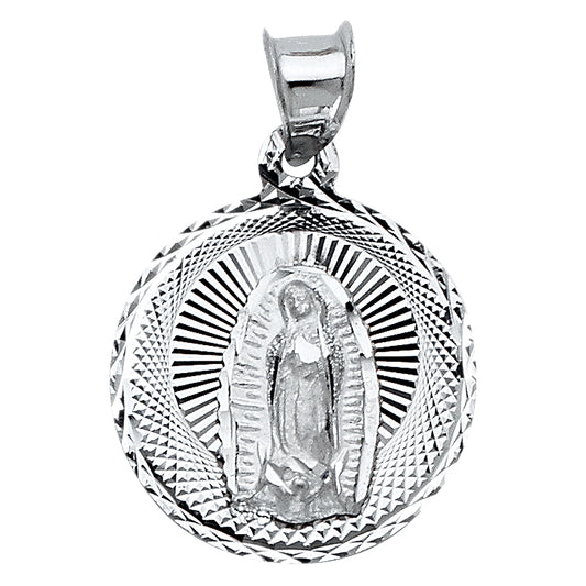 White Gold Round Virgen de Guadalupe Pendant